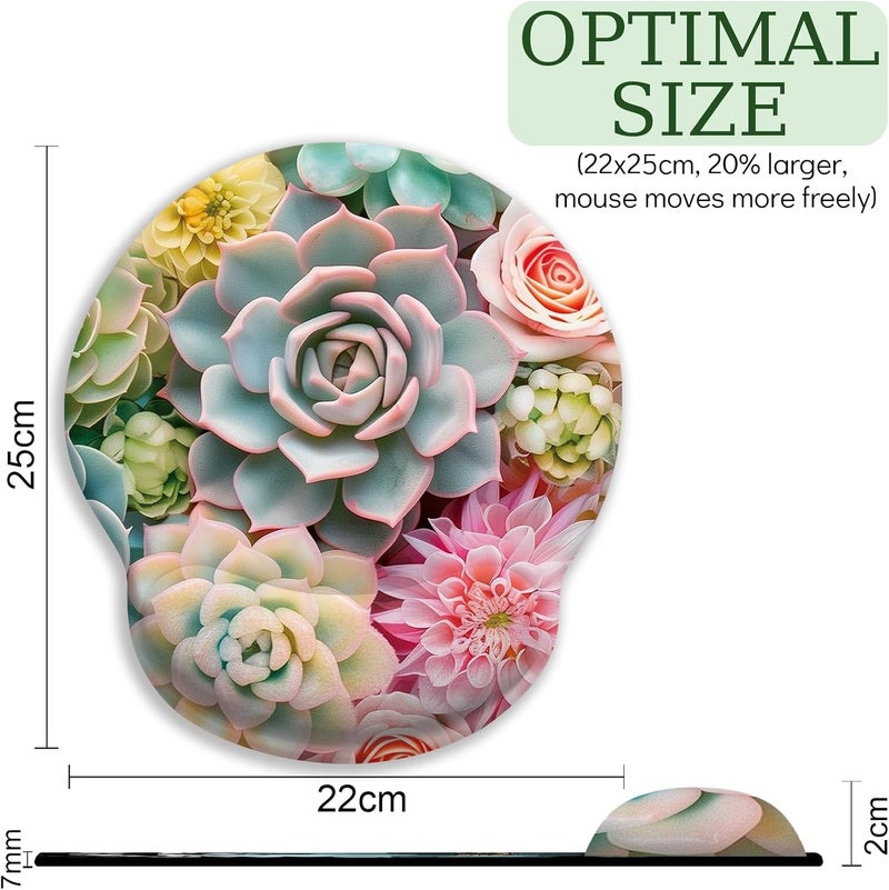 LIMKRIAN Succulents Ergonomic Mouse Pad with Wrist Rest, Gaming Mouse Pad with Wrist Support, Funny Computer Mousepad with Non-Slip Pain Relief PU Base, Cute Office Desk Accessories Decor Supplies - Image 4